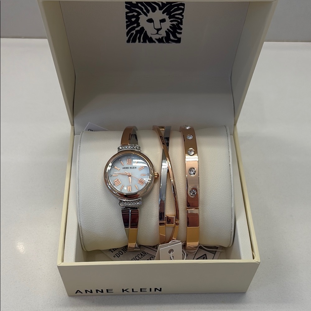 Anne Klein Rose Gold Watch and Bracelet Set